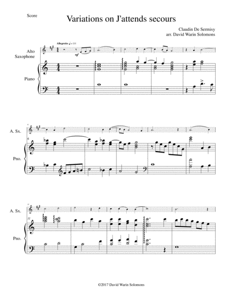 Variations On J Attends Secours For Alto Saxophone And Piano Sheet Music