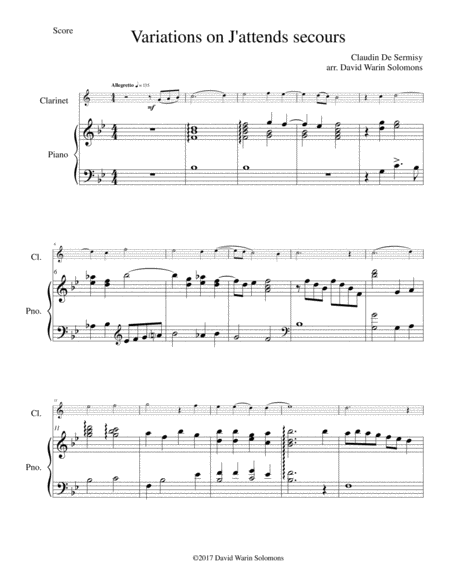 Free Sheet Music Variations On J Attends Secours For Clarinet And Piano