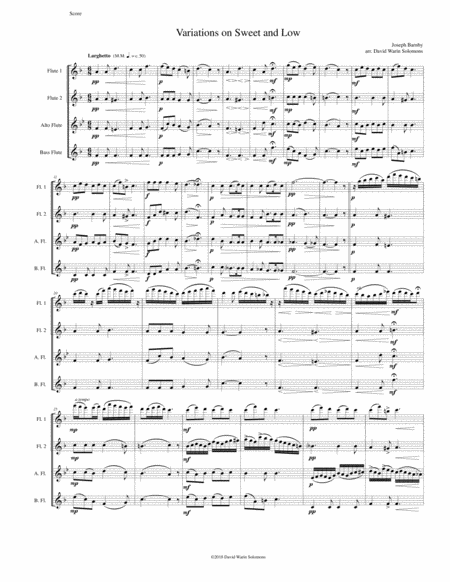 Free Sheet Music Variations On Joseph Barnbys Sweet And Low For Flute Quartet