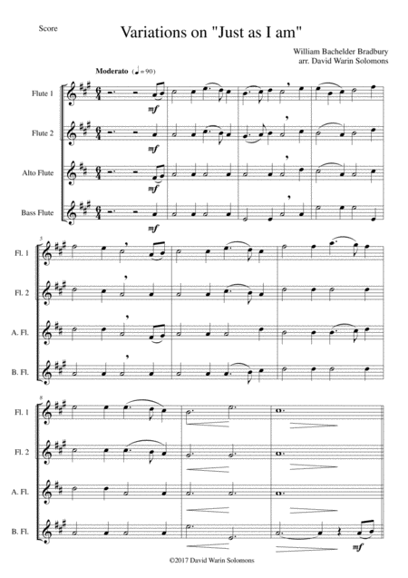 Variations On Just As I Am Flute Quartet 2 Flutes Alto And Bass Flutes Sheet Music