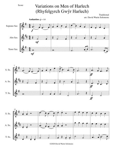 Variations On Men Of Harlech Rhyfelgyrch Gw R Harlech Arrangement For Saxophone Trio Sheet Music