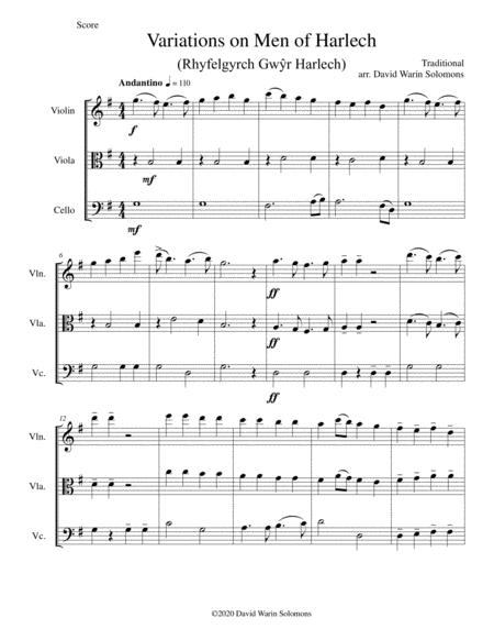 Variations On Men Of Harlech Rhyfelgyrch Gw R Harlech Arrangement For String Trio Sheet Music