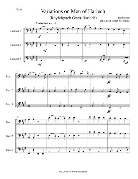 Free Sheet Music Variations On Men Of Harlech Rhyfelgyrch Gw R Harlech For Bassoon Trio