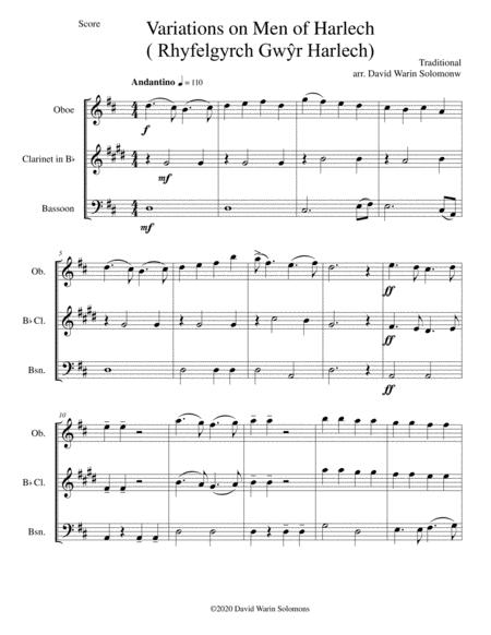 Free Sheet Music Variations On Men Of Harlech Rhyfelgyrch Gw R Harlech For Wind Trio Oboe Clarinet Bassoon