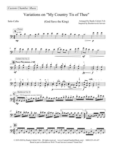 Free Sheet Music Variations On My Country Tis Of Thee God Save The King For Solo Cello Viola