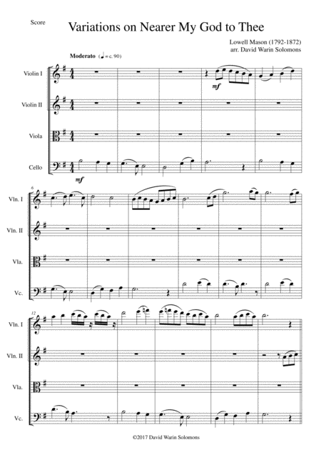 Variations On Nearer My God To Thee Bethany For String Quartet Sheet Music