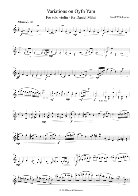 Variations On Oyfn Yam For Solo Violin Sheet Music