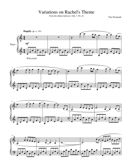 Free Sheet Music Variations On Rachels Theme