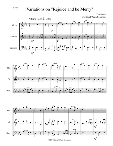 Variations On Rejoice And Be Merry The Gallery Carol For Reed Trio Oboe Clarinet Bassoon Sheet Music