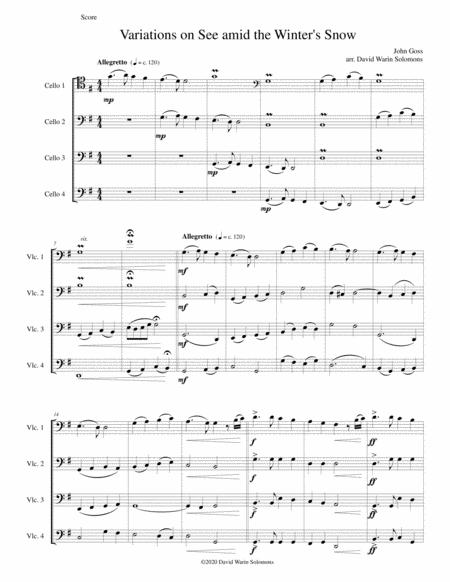 Free Sheet Music Variations On See Amid The Winter Snow For Cello Quartet