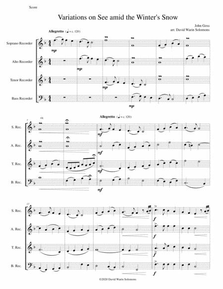 Variations On See Amid The Winter Snow For Recorder Quartet Sheet Music