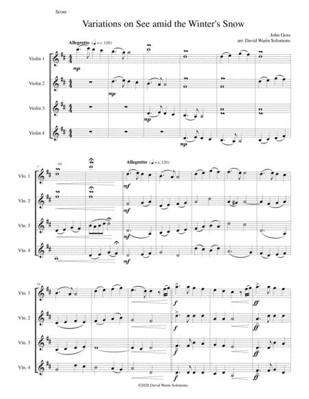 Free Sheet Music Variations On See Amid The Winter Snow For Violin Quartet