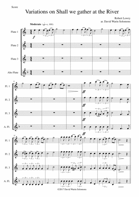 Variations On Shall We Gather At The River For Flute Quartet 3 Flutes And 1 Alto Flute Sheet Music