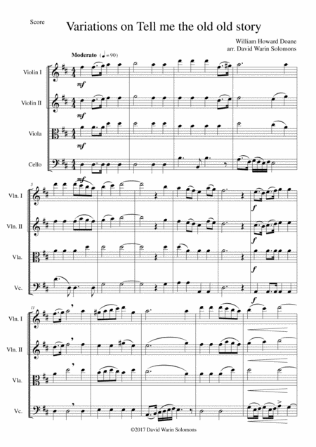 Variations On Tell Me The Old Old Story For String Quartet Sheet Music