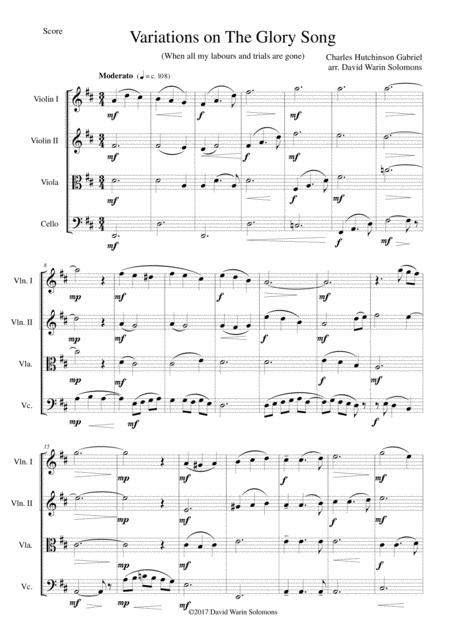 Variations On The Glory Song For String Quartet Sheet Music