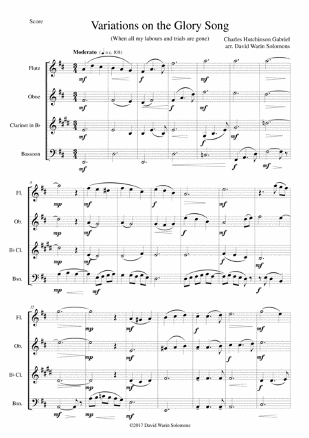 Free Sheet Music Variations On The Glory Song For Wind Quartet