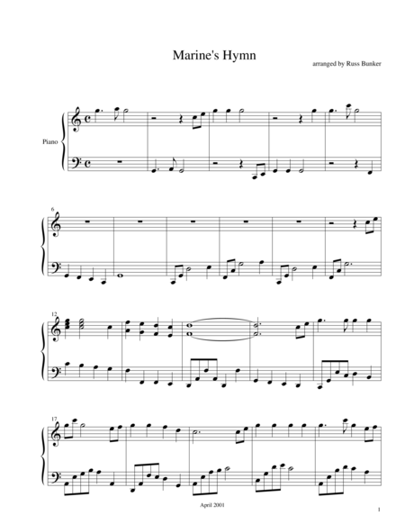 Variations On The Marines Hymn Sheet Music