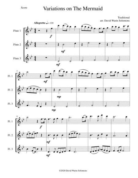 Free Sheet Music Variations On The Mermaid For Flute Trio 3 C Flutes