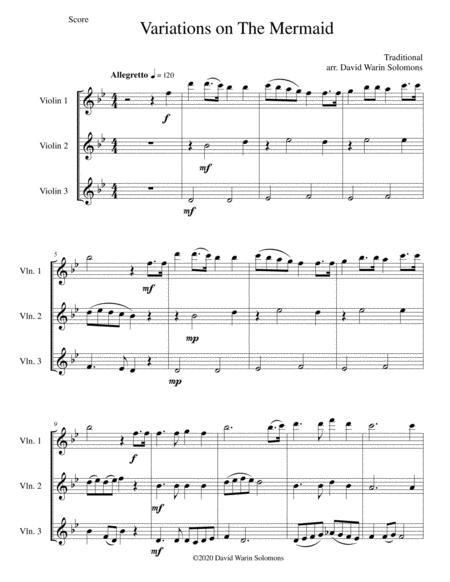 Variations On The Mermaid For Violin Trio Sheet Music