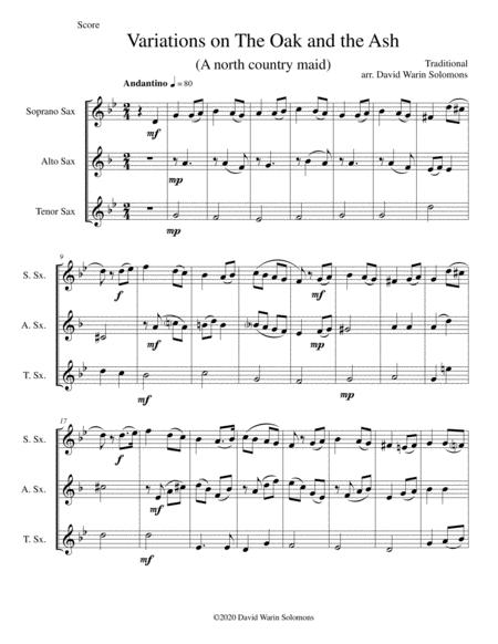 Variations On The Oak And The Ash A North Country Maid For Saxophone Trio Sheet Music