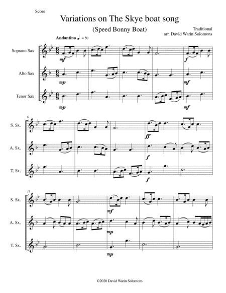 Variations On The Skye Boat Song Speed Bonnie Boat For Saxophone Trio Sheet Music