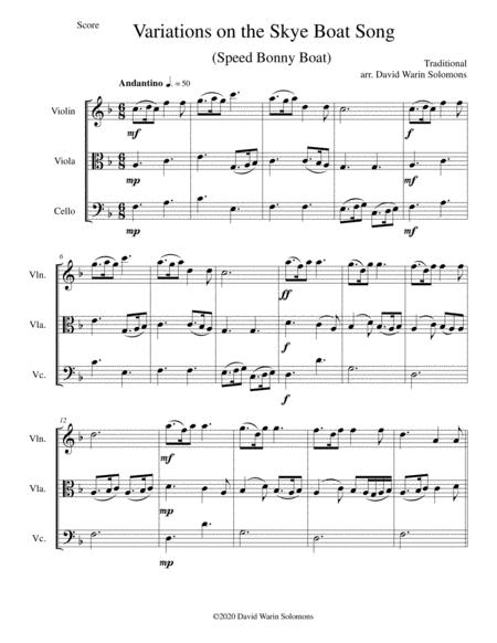 Variations On The Skye Boat Song Speed Bonnie Boat For String Trio Sheet Music