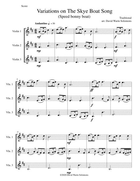 Variations On The Skye Boat Song Speed Bonnie Boat For Violin Trio Sheet Music