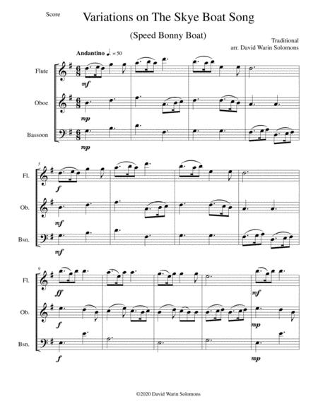 Variations On The Skye Boat Song Speed Bonnie Boat For Wind Trio Flute Oboe Bassoon Sheet Music