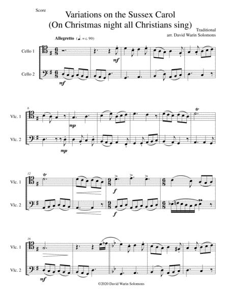 Free Sheet Music Variations On The Sussex Carol On Christmas Night All Christians Sing For Cello Duo