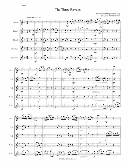 Free Sheet Music Variations On The Three Ravens For Flute Quintet