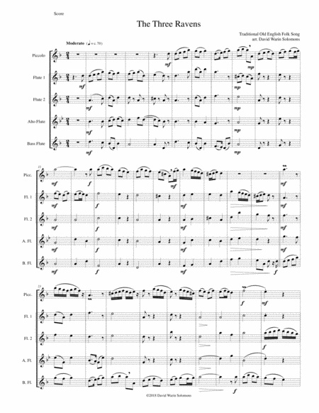 Variations On The Three Ravens For Flute Quintet Sheet Music