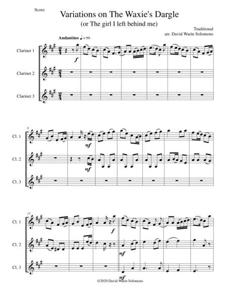 Free Sheet Music Variations On The Waxies Dargle Or The Girl I Left Behind Me For Clarinet Trio