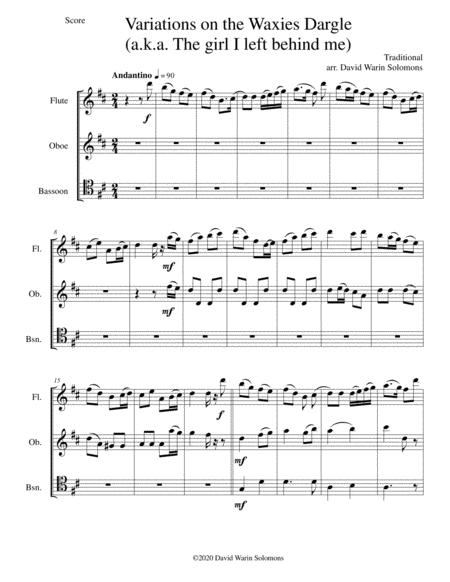 Variations On The Waxies Dargle Or The Girl I Left Behind Me For Wind Trio Flute Oboe Bassoon Sheet Music