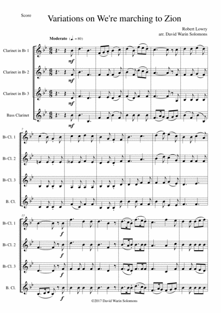 Free Sheet Music Variations On We Re Marching To Zion For Clarinet Quartet