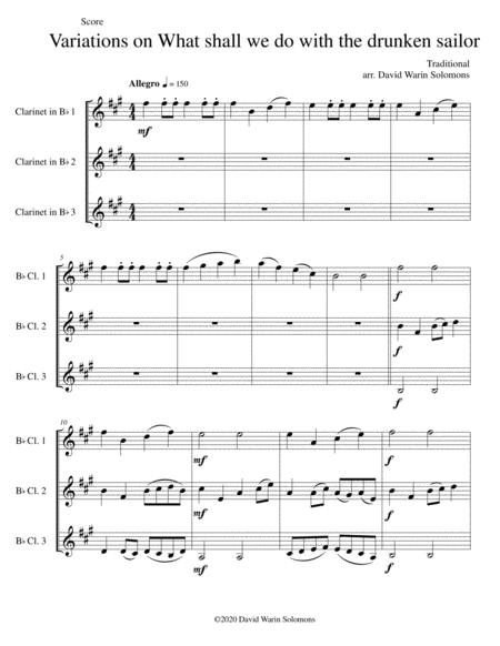 Variations On What Shall We Do With The Drunken Sailor For Clarinet Trio Sheet Music