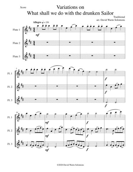 Variations On What Shall We Do With The Drunken Sailor For Flute Trio 3 C Flutes Sheet Music