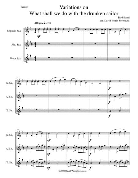 Variations On What Shall We Do With The Drunken Sailor For Saxophone Trio Sheet Music