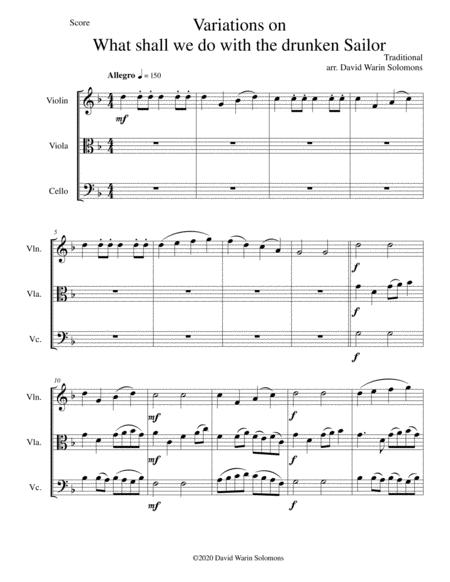 Variations On What Shall We Do With The Drunken Sailor For String Trio Sheet Music