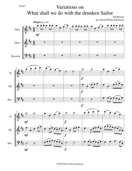 Variations On What Shall We Do With The Drunken Sailor For Wind Trio Flute Oboe Bassoon Sheet Music