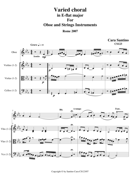 Free Sheet Music Varied Choral In E Flat Major For Oboe And Strings Cs123