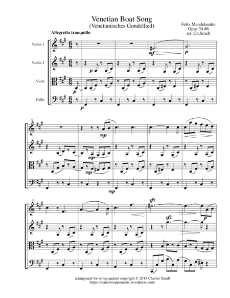 Free Sheet Music Venetian Boat Song Score