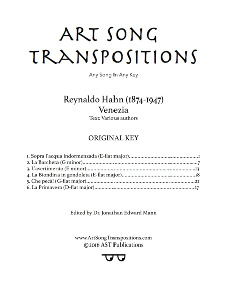 Free Sheet Music Venezia Original Key