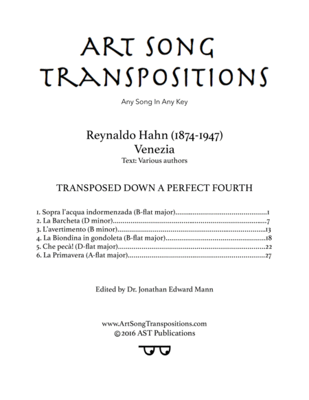 Venezia Transposed Down A Perfect Fourth Sheet Music