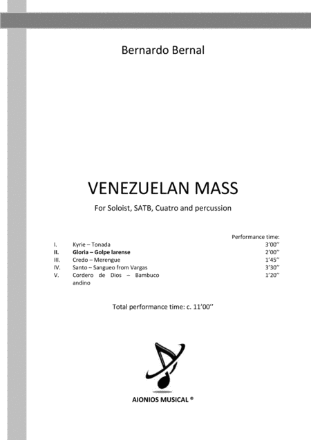 Venezuelan Mass Ii Gloria Duo Of Tenors Soloists And Satb With Cuatro Accompaniment And Percussion Sheet Music