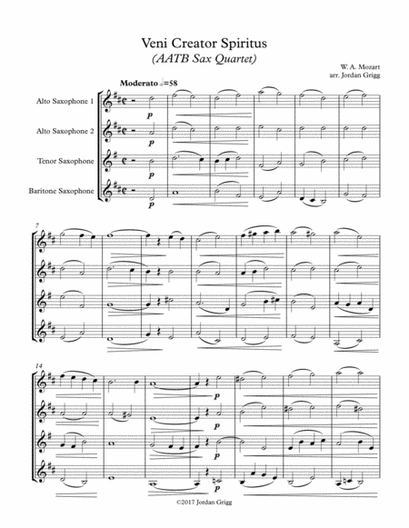 Veni Creator Spiritus Aatb Sax Quartet Score And Parts Sheet Music