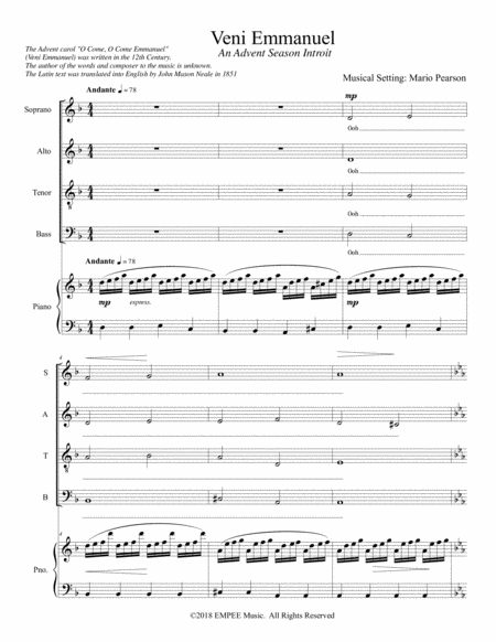 Veni Emmanuel O Come Emmanuel Sheet Music