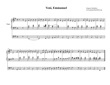 Veni Emmanuel O Come O Come Emmanuel Alternate Harmonization For Organ Sheet Music