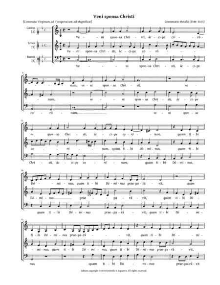 Veni Sponsa Christi Metallo Atb Sheet Music