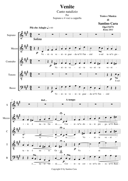 Free Sheet Music Venite Soprano Solo And Choir Matb A Cappella