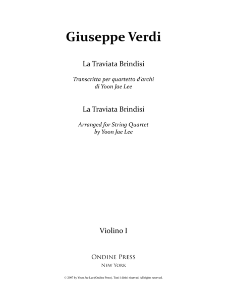 Verdi Arr Lee La Traviata Brindisi For String Quartet Set Of Parts Sheet Music